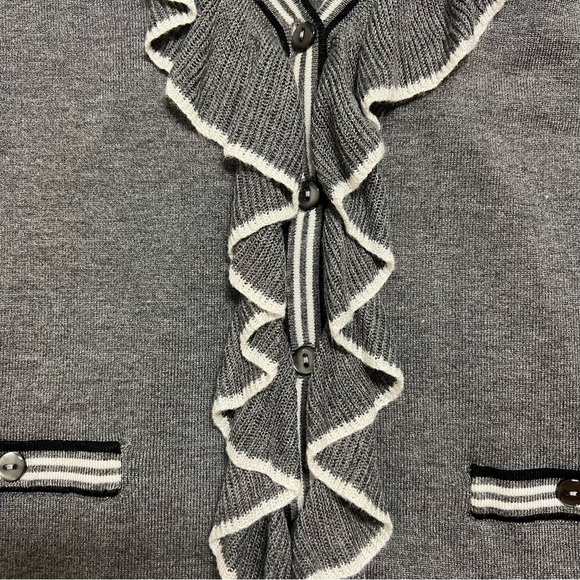 Grege Paris Ruffled Hem Long Sleeve Knit Cardigan V Neck Sweater Evening PartyXL - Picture 10 of 15